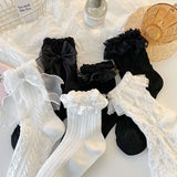 Popxstar White Lace Bow Socks for Kids Girls Princess Bowknot Ruffled Lolita Short Sock Cute Japanese JK Children Mid Tube Socks 양말