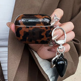 Popxstar  korea luxury amber colour gloss earphone case for airpods 4 3 2 1 pro 2nd wireless bluetooth charging box 3D love heart pendant