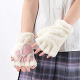 Popxstar New Kawaii Women Warm Cat Gloves Fashion Girls Cat Claw Paw Plush Mittens Soft Plush Short Fingerless Half Finger Winter Gloves
