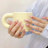 Popxstar 10Pcs Short Almond Handmade Press on Nails Peach Fake Nails Wearable Stick-on Nails False Nail Накладные Ногти Uñas Postizas