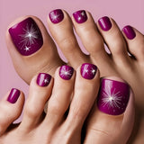 Popxstar  24pcs Square Fake Toenails Art Datachable Fashion Colorful Stripe False Nail Tips with Shiny Powder Design Short Press on Nails