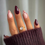 Popxstar  24pcs Simple Solid Color Press on Nails Lines Design Almond False Nails Art Datachable Purple Acrylic Round Head Fake Nails