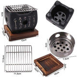 Japanese Style Charcoal Stove Aluminium Alloy Carbon Stove Portable Charcoal Grill with Grill Net Mini Square Text Stove