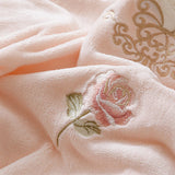 Popxstar  4Pcs Korean Princess Style Bedding Set Rose Flowers Embroidery French Lace Ruffles Milk Velvet Duvet Cover Bed Sheet Pillowcases