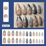 Popxstar 24pcs White Flower Fake Nail Tips Ins Yellow Pink Blush False Nails Wearable Full Cover European Almond Shaped Press on Nails