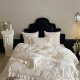 Popxstar  lily of the valley Embroidery Ruffles Princess Bedding Set Velvet Warm Winter Duvet Cover Flat/Fitted Bed Sheet Pillowcases 4Pcs