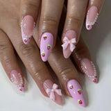 Popxstar 24Pcs White Almond False Nails Ballet with French Design Wearable Fake Nails Gradient Simple Full Cover Press on Nail Tips Art