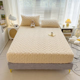 Popxstar Thicken Taffeta Fitted Sheet Winter Warm Mattress Protector Cover for Bedroom Home Bed Cover Dustproof Non-slip Bedding Embossed