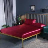 Popxstar Luxury Mulberry Silk Fitted Bed Sheet Set Queen High-end Stain Soft Silk Bedsheet Set with Elastic Band King Szie Mattress Cover