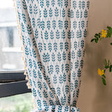 Popxstar Leaves Semi Sheer Curtains with Tassels, 55% Linen 45% Cotton Window Curtains, Green Leaf Curtain, Living Room Decors