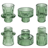Popxstar Glass Taper Candle Holder Short Small Boho Ribbed Votive Candlestick Holder for Table Centerpiece Wedding Decor and Dinner Party