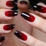 Popxstar  Gradient Red/Black Fake Nails for Halloween Party 24Pcs Wine Red Press On Nails Short/Medium Length False Nails Charm Manicure