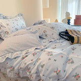 100% Cotton Spring Garden Flowers Botanical Chic Ruffles Soft Comfortable Double Queen (1Duvet Cover+1Bed Sheet+2Pillowcases)