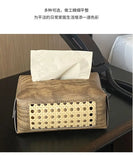 Popxstar Vine Woven Tissue Box Aesthetic Tissue Case Living Room Coffee Table Napkin Holder Antique Wood Grain Tissue Box Holder