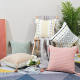 45x45cm Braided Plaid Boho Cushion Cover Geometry Embroidered Tassel Embroidery Lumbar Pillow Covers for Living Rooms Bedrooms
