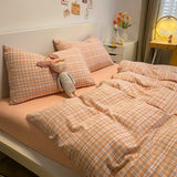 Popxstar Fashion Plaid Bedding Set 100% Cotton Duvet Cover Set Home Textiles Nordic Bed Sheet Queen King Quilt Cover Pillowcase Bed Linen