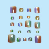 Popxstar  24Pcs Fake Toenails Colorful Cat Eyes Short Square Press On Toes Nails Simple Charm False Nails for Foot Summer DIY Manicure