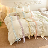New INS Princess Style Bedding Sets Colorful Bow Quilt Cover Romantic Bedclothes Woman Girls Bedroom Duvet Cover 4pcs