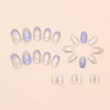 Popxstar 24pcs Romantic Y2k Star Press On Nails Gradient Blue French Style Gold Moon Designs Fake Nail Sweet Almond False Nails For Women