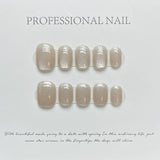 Popxstar 10Pcs Short Ballerina Handmade Press on Nails Blue Cat Eye Fake Nails Wearable Stick-on Nails Full Cover False Nail Uñas 네일팁