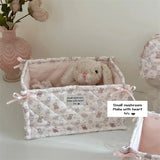 popxstar Square Storage Basket Cotton Stripe Sorting Basket Lace Flower Desktop Box Home Supplies