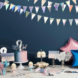 Popxstar  Iridescent Party Decorations Holographic Hanging Triangle Pennant Banner Flags Bunting Garland for Birthday Disco Party Supplies