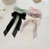 Popxstar Elegant Bow Ribbon Hairpin for Women Long Tassels Pearl Pin Bowknot Stain Hair Clip Retro Headband Girl Hair Accessories Jewelry