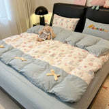 3/4Pcs Bedding Set Bed Sheets Full Set 100% Cotton Checkered Bow Pink Duvet Cover Cute Core Princess Bedding Four-Season