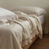 Popxstar  88% Cotton and 12% Linen Jacquard Vintage Hollow Lace Edge Summer Quilt Air Condition Thin Comforter Lightweight Blanket 1/4Pcs