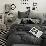 Popxstar Beige Pink Bedding Set Solid 3/4pcs Home Linens Luxury Duvet Cover Pillowcase Flat Sheet Wash Cotton Twin King BedRoom Decor