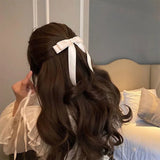 Popxstar Fashion Fabric Hair Bow Hairpin for Women Girls Ribbon Hair Clips Black White Bow Top Clip Female Hair Accessories