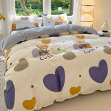 Popxstar Kawaii Bear Printed Bed Set Floral Duvet Cover Pillowcase Bedding Set Cute Dog Bed Linen Sheet Quilt Cover Full Queen King Size