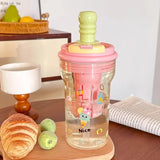 New Plastic Straw Water Bottles For Girls Summer Large Capacity Tea Water Separation Drinking Water Bottle For Schools Portable