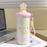 650ml Portable Insulated Steel Water Cup for Girls with Straw And Printed Handle High-Aesthetic Portable Drinkware