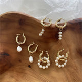 Popxstar Baroque Pearl Gold Color Hoop Earrings For Women Thick Circel Round Hoops Pearl Beads Ear Rings Korean Jewelry