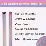 Popxstar Unicorn Clip in Colored Hair Extensions Mixed Silver Tinsels Synthetic Rainbow Hair Holiday Party Highlights for Women Girls