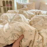 4Pcs Set Floral And Polka Dot Print Styles Duvet Cover Bed Sheet Pillowcase Full-Size Bedspread Set 1.5-Sleeper Bedding Set