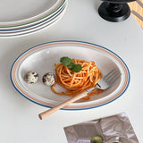 Popxstar  Ceramic Oval Dish Plates Korean  Style Striped Porcelain Dinnerware Vegetables Fruit Salad Pasta Breakfast Plates Kitchen Dishes
