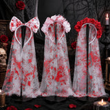 Vintage Halloween Rose Headband Retro Mesh Veil Gothic Bowknot Crown with Headscarf Red Simulation Rose Cosplay Headdress