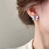 Popxstar Korean Fashion Color Crystal Flower Butterfly Earrings for Women Exquisite Elegant Earring Wedding Party Luxury Jewelry Gift