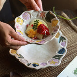 Popxstar  1PC Hand-painted Ceramic Tableware Underglaze Color Vegetable Plate New Flower Relief Plate Household Salad Tableware