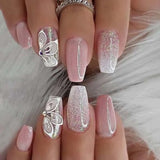 Popxstar 24pcs Gradient Fake Nails French Ballerina Nail Waterproof Faux Medium Coffin false nails Fingernails Press on Nails Tips