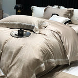 Popxstar  Luxury Satin Jacquard Bedding Set 1000TC Lyocell Cotton Soft Silky Duvet Cover Set Bed Sheet/Fitted Sheet Pillowcases 4Pcs