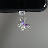 Popxstar Mobile Phone Dust Plug Pendant New Butterfly With Artificial Pearls And Diamonds Accessory Decoration For IPhone Type-c Port
