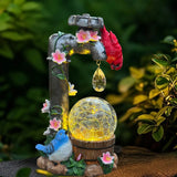 Popxstar  Solar Garden Statue, Cute Cardinal with Water Faucet and Solar Light Glass Ball, Outdoor Resin Garden Statue,  Size 9.45 inches