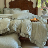 Popxstar  100% Cotton Pastoral Floral Print Ruffles Bow Princess Bedding Set Queen King Duvet Cover Set Bed Sheet/Fitted Sheet Pillowcases