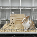 2 in 1 Rabbit Hay Feeder Detachable Bite Resistant Wooden Grass Dispenser with Bottle Small Animal Hay Holder Habitat