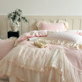 Popxstar  4Pcs French Princess Style Carved Velvet Warm Winter Bedding Set Double Layer Lace Duvet Cover Flat/Fitted Bed Sheet Pillowcases