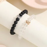 Popxstar Valentines Day Gift 2pcs Handmade Crown Beaded Charms Bracelet Luminou Heart Glow In The Dark Couple Bracelet for Lover Men Women Fluorescent Gift