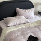Popxstar  600TC Lyocell Bamboo Fiber Soft Silky Bedding Set Pink Flowers Embroidery Duvet Cover Flat/Fitted Bed Sheet Pillowcases 3/4Pcs